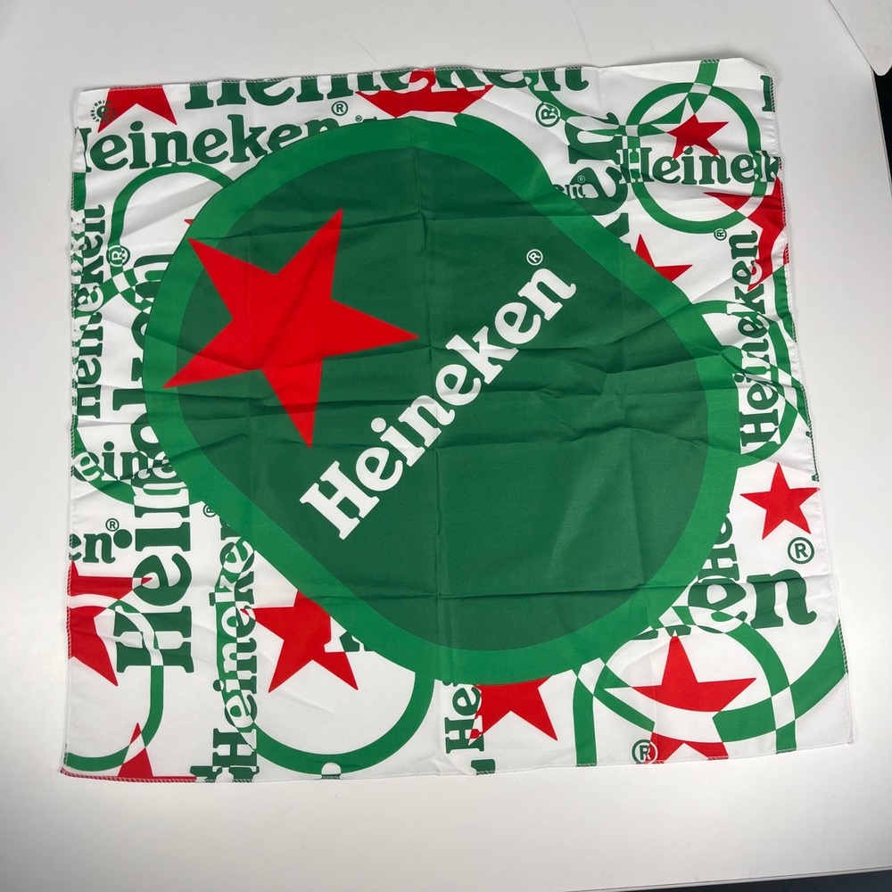 Heineken Beer Promotional Bandana Square Scarf Green White Red Star Logo Print